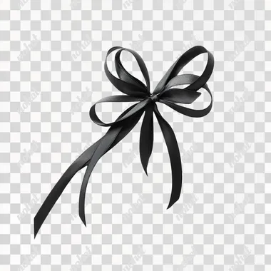 realistic long black ribbon tied into a bow on a white background