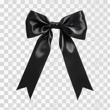 realistic long black ribbon tied into a bow on a white background