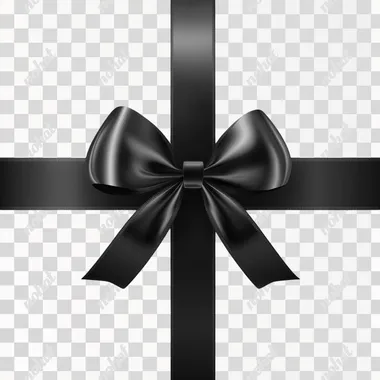 realistic long black ribbon tied into a bow on a white background