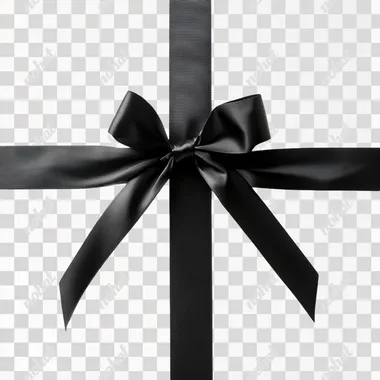 realistic long black ribbon tied into a bow on a white background