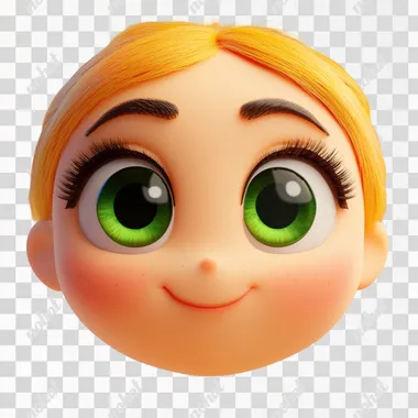 an emoji of a cute face, attractive, inviting, big green eyes, colorful