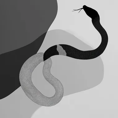 minimalist illustration with a snake in shape 2025, black and white