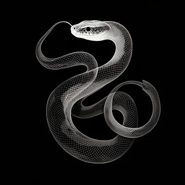 minimalist illustration with a snake in shape 2025, black and white