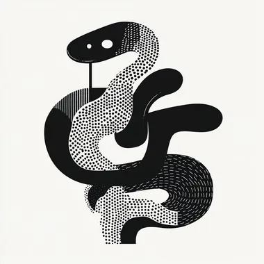 minimalist illustration with a snake in shape 2025, black and white