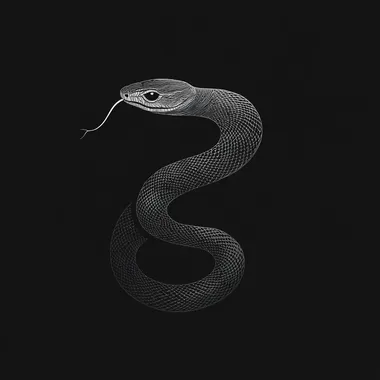 minimalist illustration with a snake in shape 2025, black and white