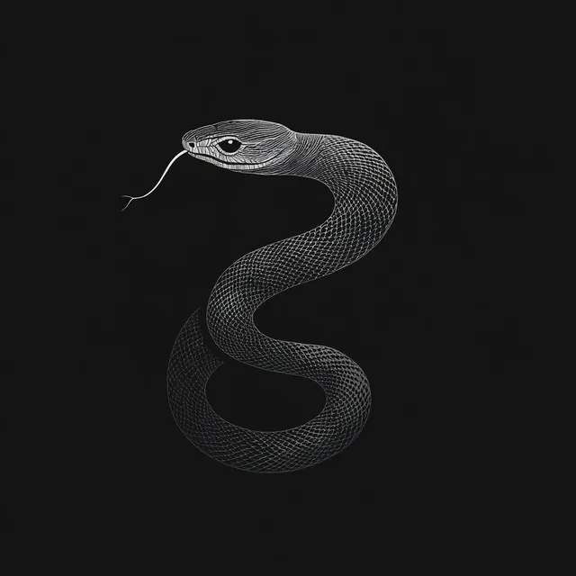Snake in Minimalist Black and White Illustration for 2025 Design Trends