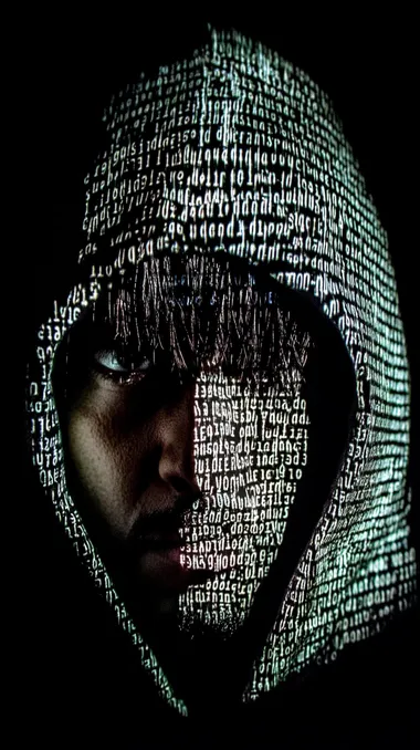 white ascii text in the shape of a Computer Hacker on a black background   rofile kg9nspo