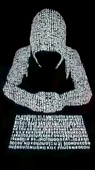 white ascii text in the shape of a Computer Hacker on a black background   rofile kg9nspo