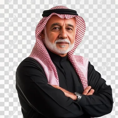 medium shot for senior saudi man confident crossing arm on white background