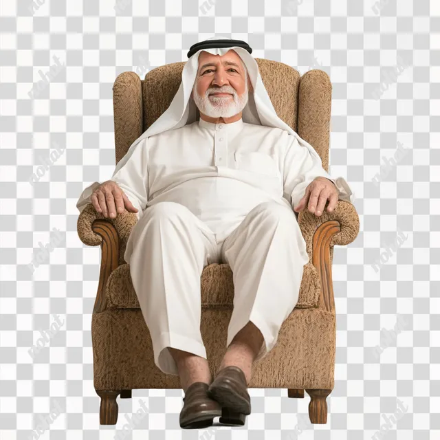 Joyful Senior Saudi Man Relaxing in a Chair