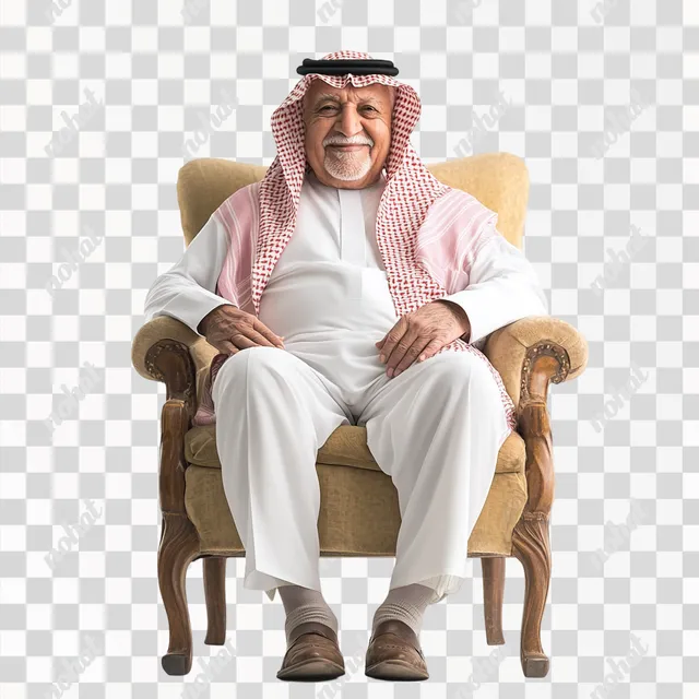 Joyful Saudi Senior Man Relaxing on a Chair