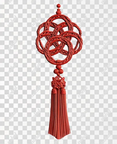 Chinese knot, in the style of red color, with tassels on the bottom, in a clip art style, on a white background.