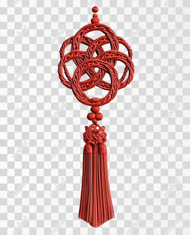 PNG Red Chinese Knot Tassel Clip Art for Home Decor on White Background