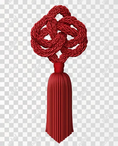 Chinese knot, in the style of red color, with tassels on the bottom, in a clip art style, on a white background.