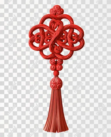 Chinese knot, in the style of red color, with tassels on the bottom, in a clip art style, on a white background.