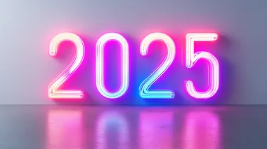 A modern, neon-style "2025" sign with a white outline that glows against a plain background.on a white background..   --s 250