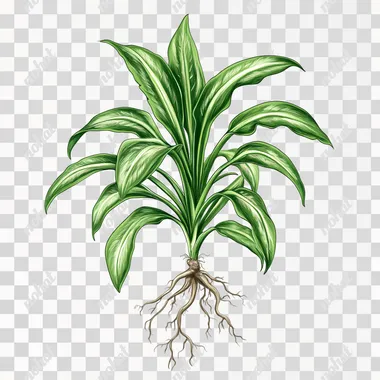 Draw a chlorophytum comosum with leaves, stems and roots on a pure white background - v 6.1