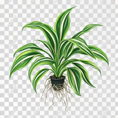 Draw a chlorophytum comosum with leaves, stems and roots on a pure white background - v 6.1