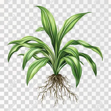 Draw a chlorophytum comosum with leaves, stems and roots on a pure white background - v 6.1