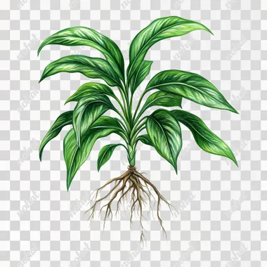 Draw a chlorophytum comosum with leaves, stems and roots on a pure white background - v 6.1
