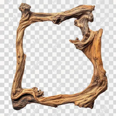 wooden roots border frame decor, on white background ar 2:3