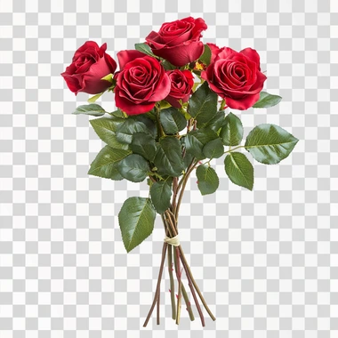 A realistic bouquet of red Ecuadorian roses, highly detailed, isolated on a white background, soft natural lighting, minimal shadows, perfect for easy cut-out