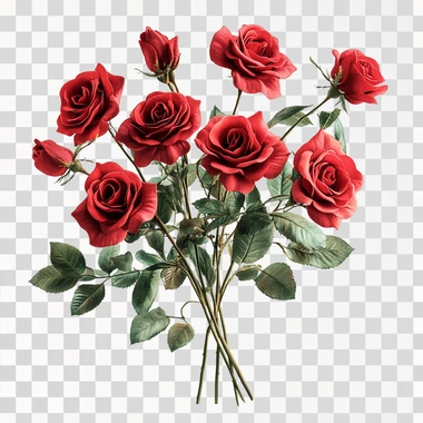 A realistic bouquet of red Ecuadorian roses, highly detailed, isolated on a white background, soft natural lighting, minimal shadows, perfect for easy cut-out