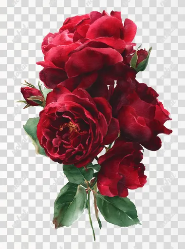 watercolor deep red roses arrangement on white background