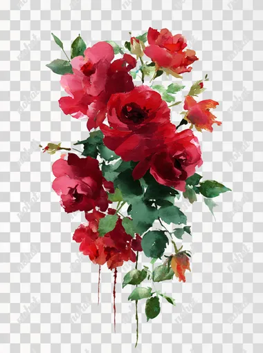 watercolor deep red roses arrangement on white background