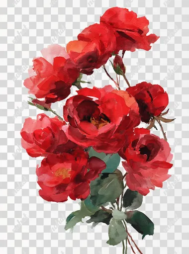 watercolor deep red roses arrangement on white background