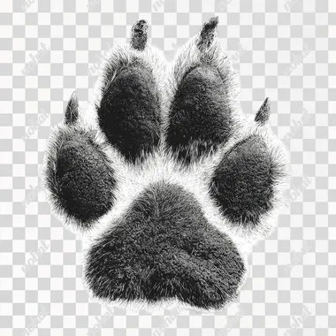 pawprint like it was stamped, simple, realistic, no other imagery, black ink , solid white background --s 250
