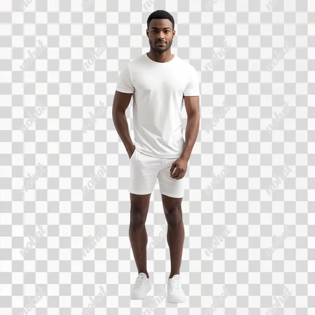 PNG Dark-skinned male model in minimalist t-shirt and shorts, studio pose