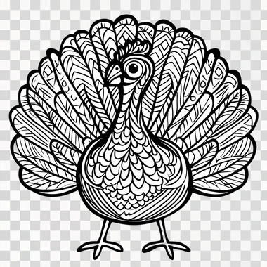 simple and easy coloring page for kids, thanksgiving turkey , only bold black lines, with very defined, very big and bold lines on white clean background, No Grey No shadows