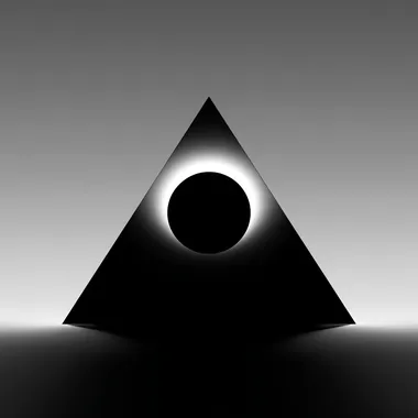 tetrahedron represented in Cosmic Eclipse Minimalism, where black and white gradients mimic the phases of an eclipse. Use stark contrasts and soft transitions to emphasize cosmic motion and serenity  lgqsuer  --s 50