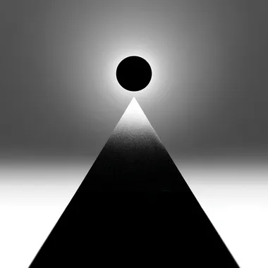 tetrahedron represented in Cosmic Eclipse Minimalism, where black and white gradients mimic the phases of an eclipse. Use stark contrasts and soft transitions to emphasize cosmic motion and serenity  lgqsuer  --s 50