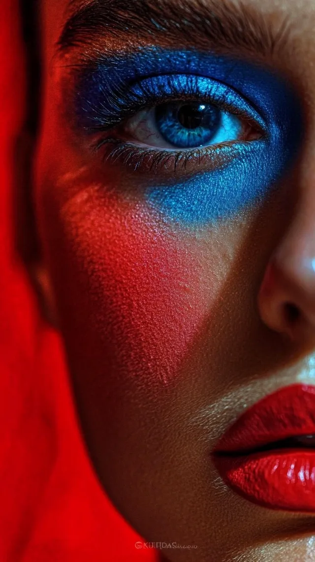 Vivid Eyes: A Raw Close-Up of Colorful Makeup