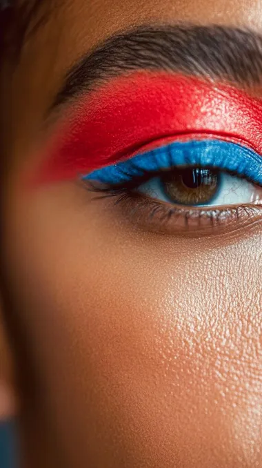 Close-up of skin, close-up of eyes with brightly colored makeup on.     2sr96uw