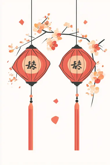 A pair of Chinese couplets, white background, flat illustration style