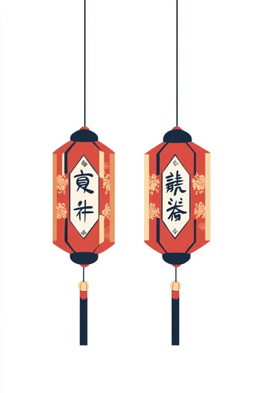 A pair of Chinese couplets, white background, flat illustration style
