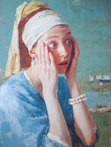 Girl with a Pearl Earring surprised oil painting  rofile le66gez