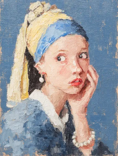 Girl with a Pearl Earring surprised oil painting  rofile le66gez