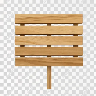 a wooden sign made of horizontal slats, on a single post. The sign is square, on a white background