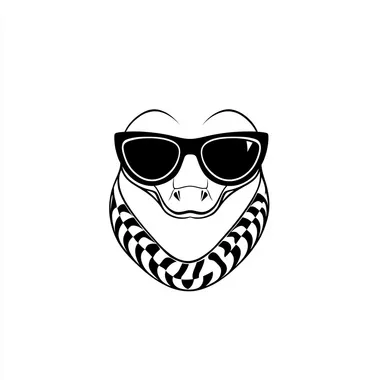 simple logo design,simple lines,snake with black sunglasses,monochrome,minimalism,white background