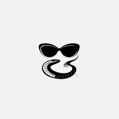 simple logo design,simple lines,snake with black sunglasses,monochrome,minimalism,white background