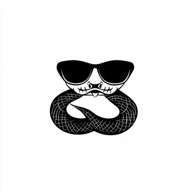 simple logo design,simple lines,snake with black sunglasses,monochrome,minimalism,white background