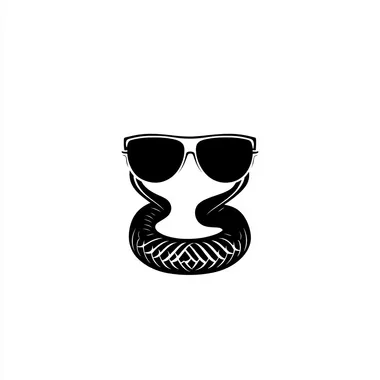 simple logo design,simple lines,snake with black sunglasses,monochrome,minimalism,white background