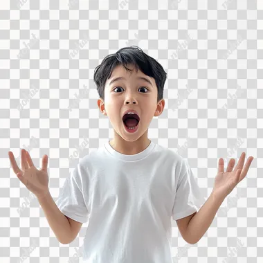cinematic shot of asian kids teen, happy shock expression, full body shot, isolated in white background, hyper realistic, real style, ar--16:9