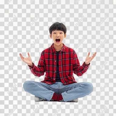 cinematic shot of asian kids teen, happy shock expression, full body shot, isolated in white background, hyper realistic, real style, ar--16:9