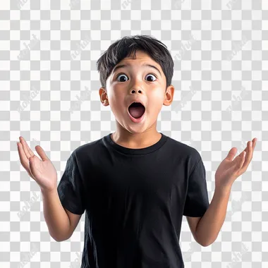 cinematic shot of asian kids teen, happy shock expression, full body shot, isolated in white background, hyper realistic, real style, ar--16:9