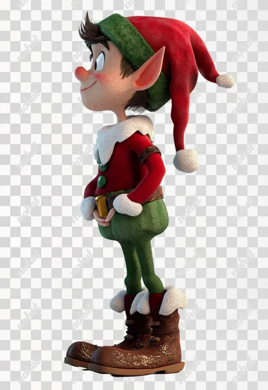 Christmas elf, from the side, soft colors and drawing, pixar style, 3D , white background  --s 50